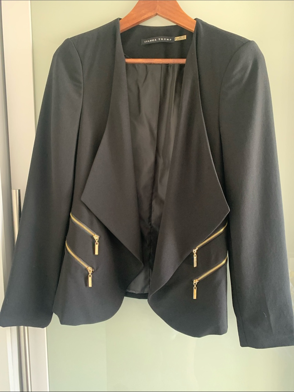 Ivanka Trump Black Open-Front Blazer with Gold Zippers